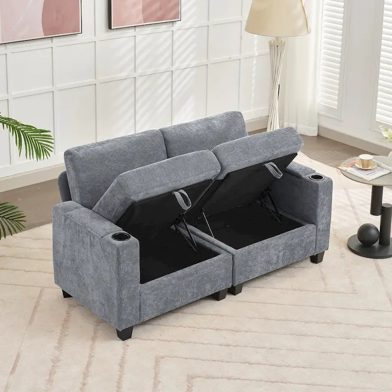 Chenille Storage Sofa, Multi-functional Loveseat