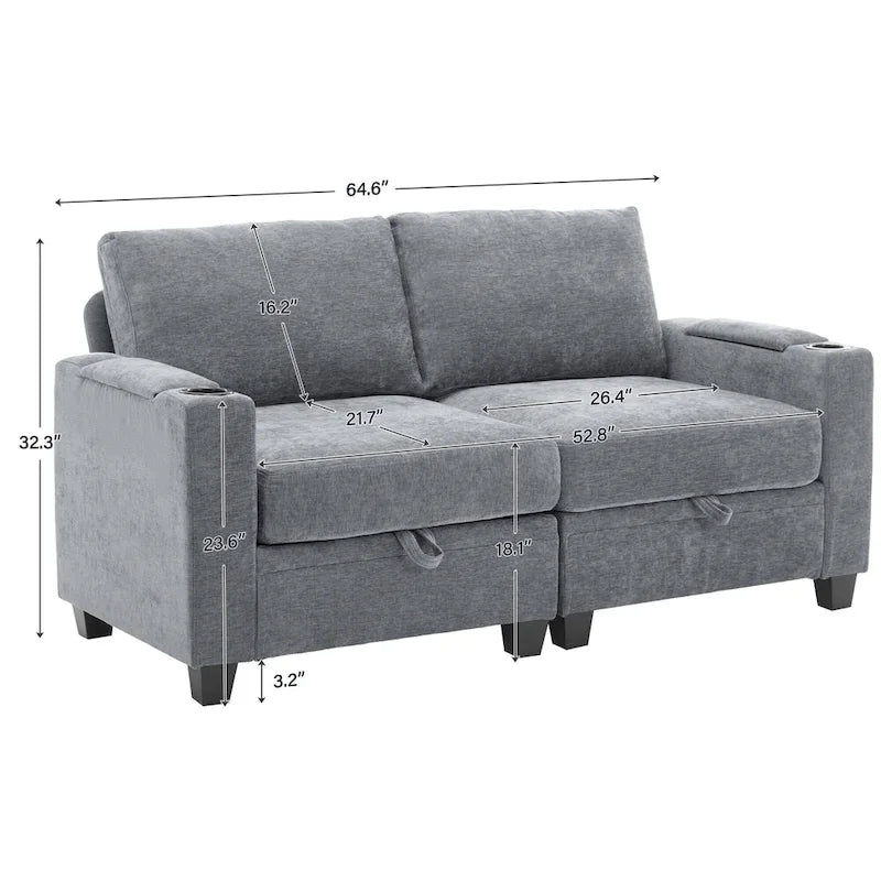 Chenille Storage Sofa, Multi-functional Loveseat