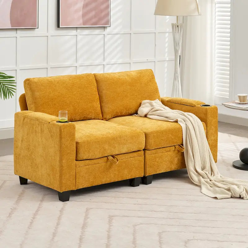 Chenille Storage Sofa, Multi-functional Loveseat