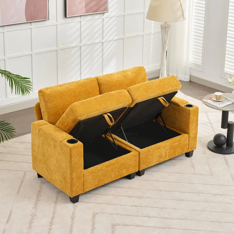 Chenille Storage Sofa, Multi-functional Loveseat