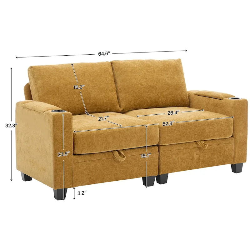 Chenille Storage Sofa, Multi-functional Loveseat