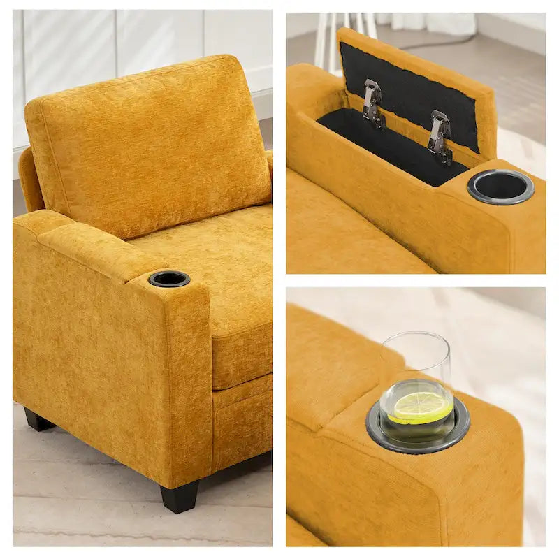 Chenille Storage Sofa, Multi-functional Loveseat