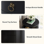 Solid Wood Bedside Table, Round Nightstand with 4 Drawers