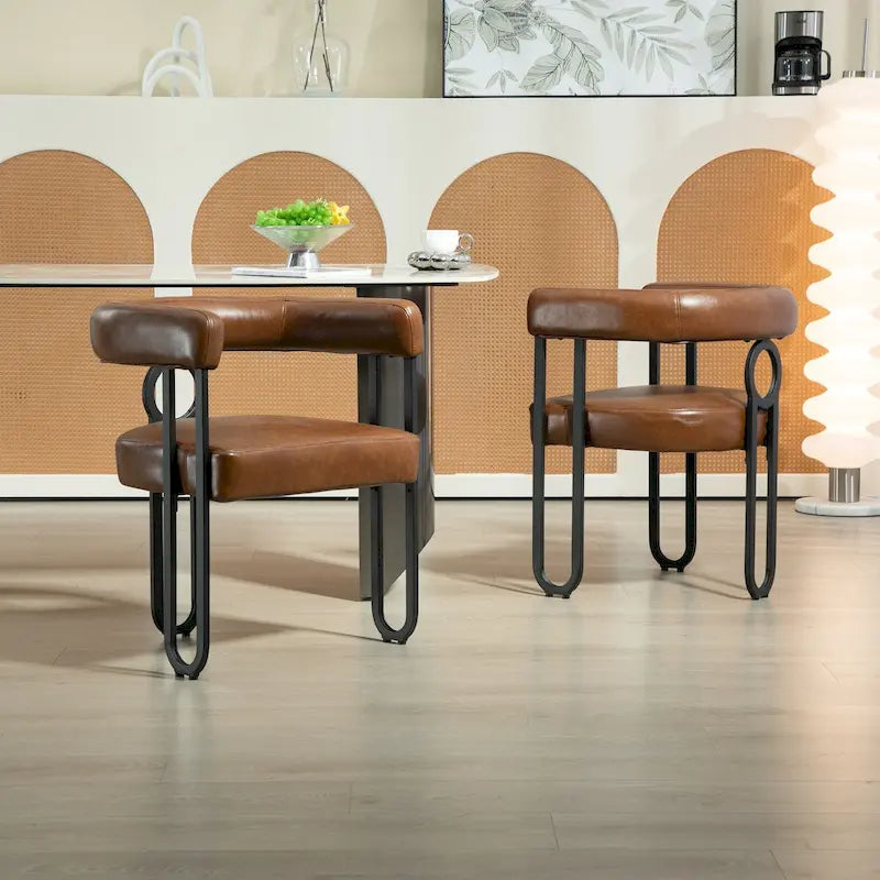 Contemporary Designed PU Fabric Upholstered Accent,Dining Chair,Barrel Side Chairs Kitchen Armchair for Living Room set of 2