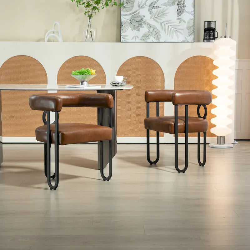 Contemporary Designed PU Fabric Upholstered Accent,Dining Chair,Barrel Side Chairs Kitchen Armchair for Living Room set of 2