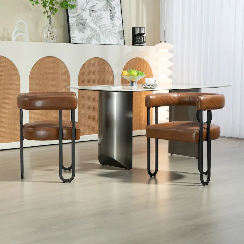 Contemporary Designed PU Fabric Upholstered Accent,Dining Chair,Barrel Side Chairs Kitchen Armchair for Living Room set of 2
