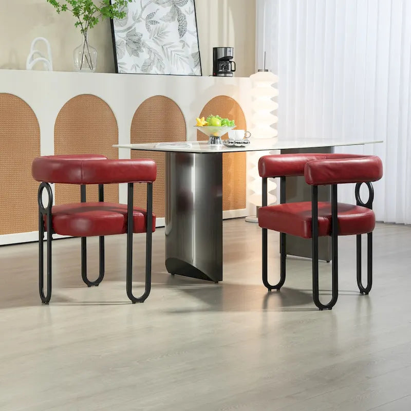 Contemporary Designed PU Fabric Upholstered Accent,Dining Chair,Barrel Side Chairs Kitchen Armchair for Living Room set of 2