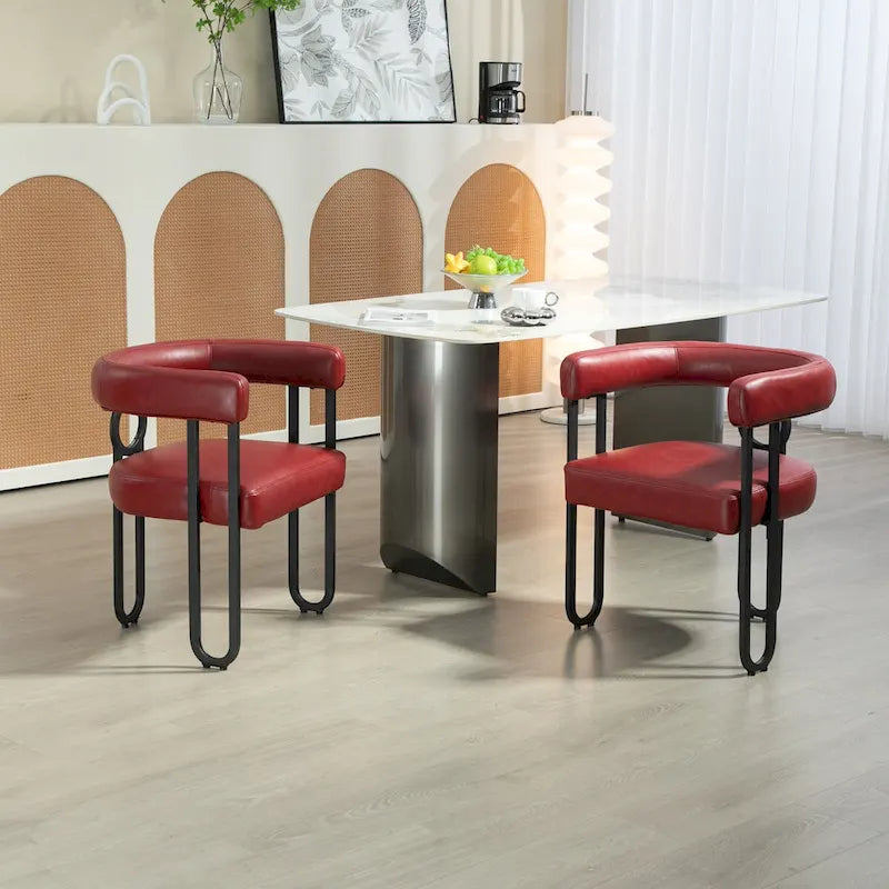 Contemporary Designed PU Fabric Upholstered Accent,Dining Chair,Barrel Side Chairs Kitchen Armchair for Living Room set of 2