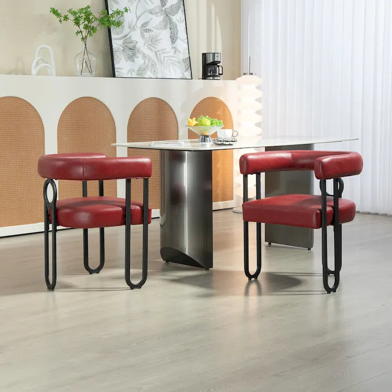 Contemporary Designed PU Fabric Upholstered Accent,Dining Chair,Barrel Side Chairs Kitchen Armchair for Living Room set of 2