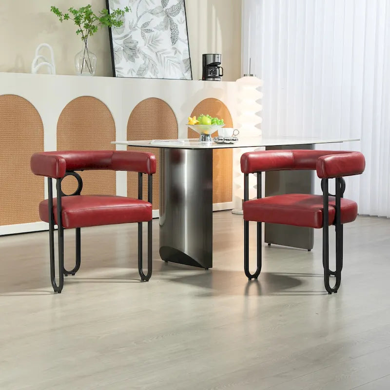 Contemporary Designed PU Fabric Upholstered Accent,Dining Chair,Barrel Side Chairs Kitchen Armchair for Living Room set of 2