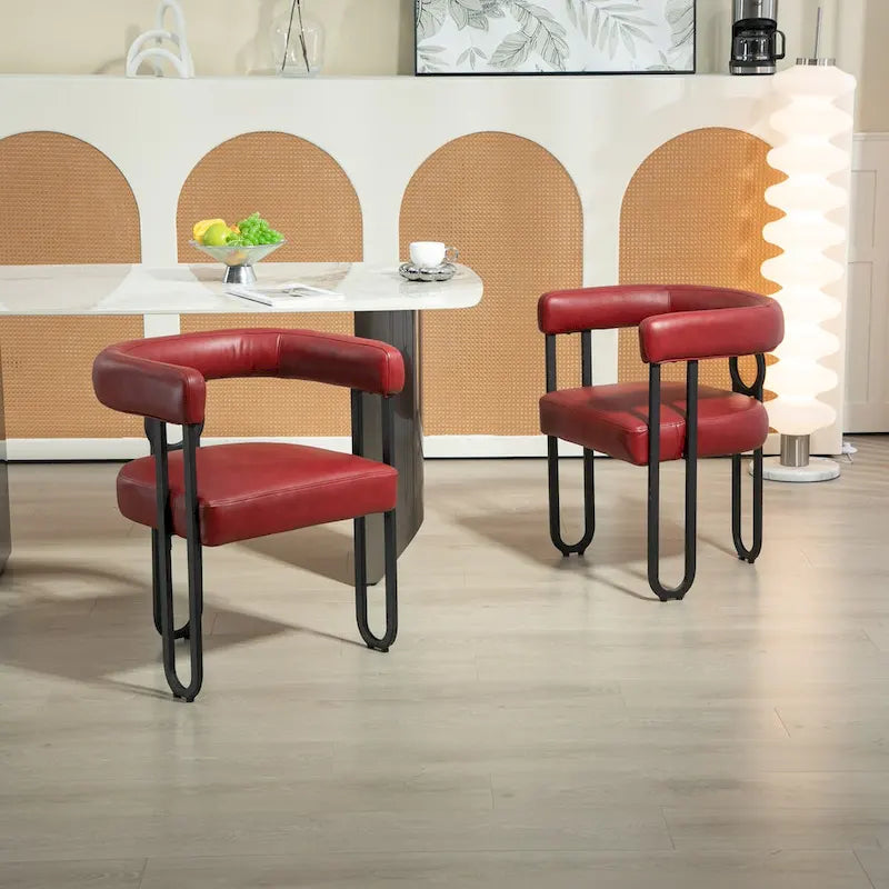 Contemporary Designed PU Fabric Upholstered Accent,Dining Chair,Barrel Side Chairs Kitchen Armchair for Living Room set of 2
