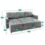 Canapé d'angle réversible convertible avec lit gigogne, méridienne de rangement et pieds durables
