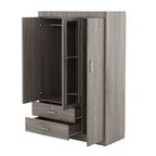Armoire penderie 3 portes avec miroirs, étagères et 2 tiroirs