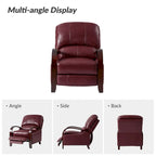 Fauteuil inclinable manuel Alex Mid-century Modern Cigar en cuir véritable avec accoudoirs incurvés en bois