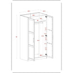 Armoire urbaine à 2 portes 100 % en bois massif avec portes pleines et portes miroir