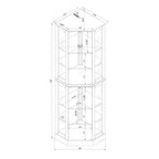 Vitrine d'angle à 6 étagères avec lumières, miroirs et étagères réglables, merisier