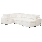 Canapé d'angle en chenille convertible, canapé-lit en forme de L avec pouf de rangement, 3 oreillers et dispositifs de charge