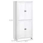 HOMCOM Grand garde-manger de cuisine autoportant de 183 cm, organisateur de rangement à 4 portes avec 4 niveaux et étagères réglables, blanc