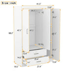 Armoire penderie 3 portes avec miroirs, étagères et 2 tiroirs