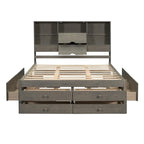 Lit plateforme King Size avec tête de lit de rangement et 8 tiroirs