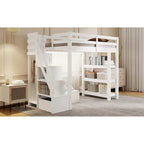 Lit mezzanine simple/double avec escalier de rangement - Étagères, armoire et lumière LED, design peu encombrant